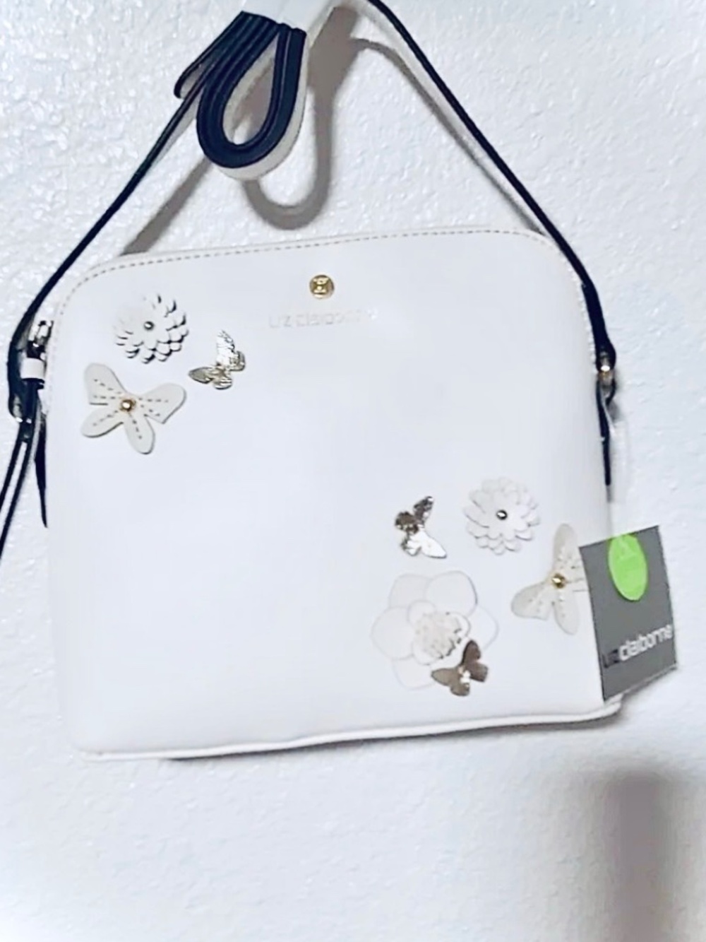 LIZ CLAIBORNE MONICA Crossbody Bag, White & Gold, NWT